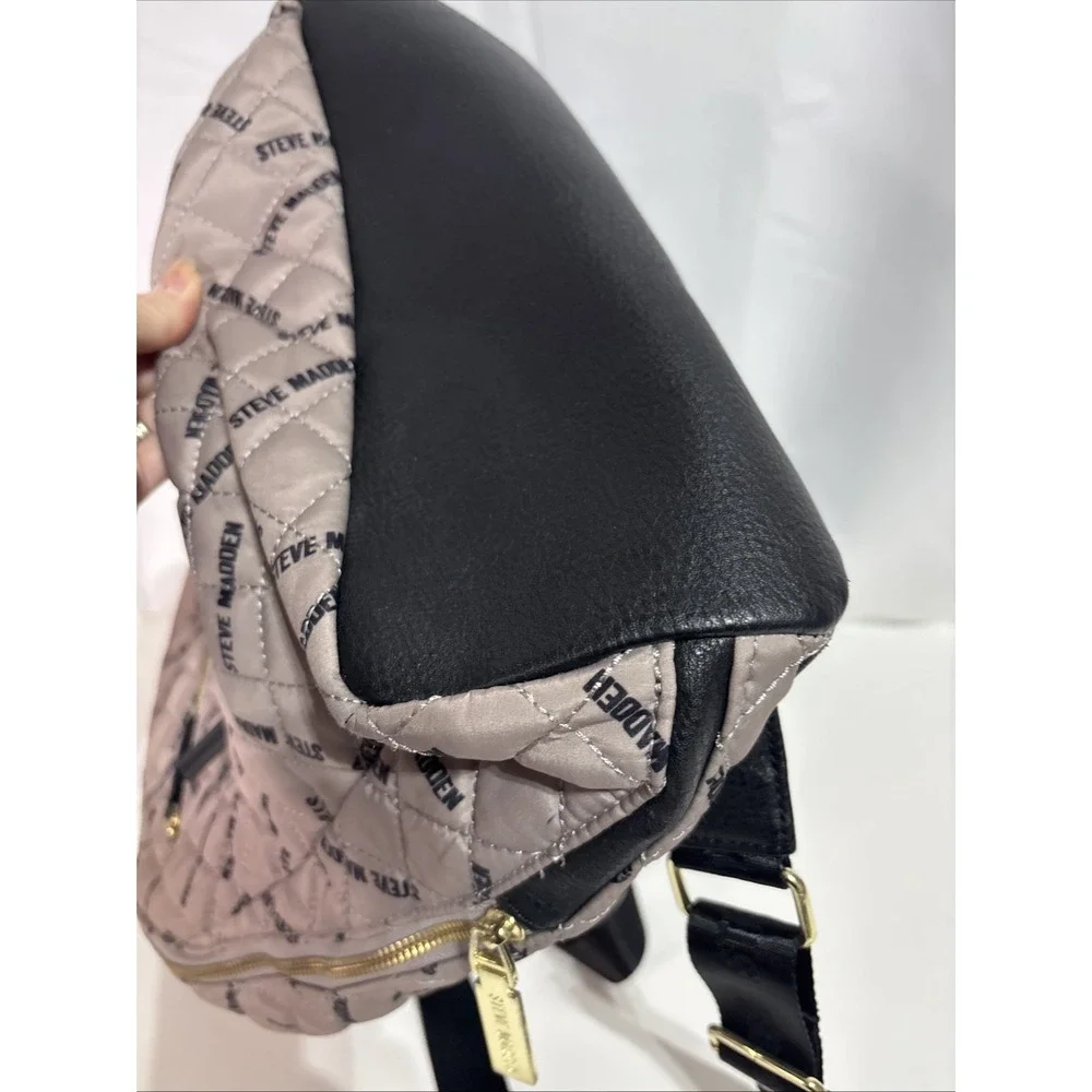 Steve Madden Quilted Tan & Black Backpack‎ Bag Multiple Pockets